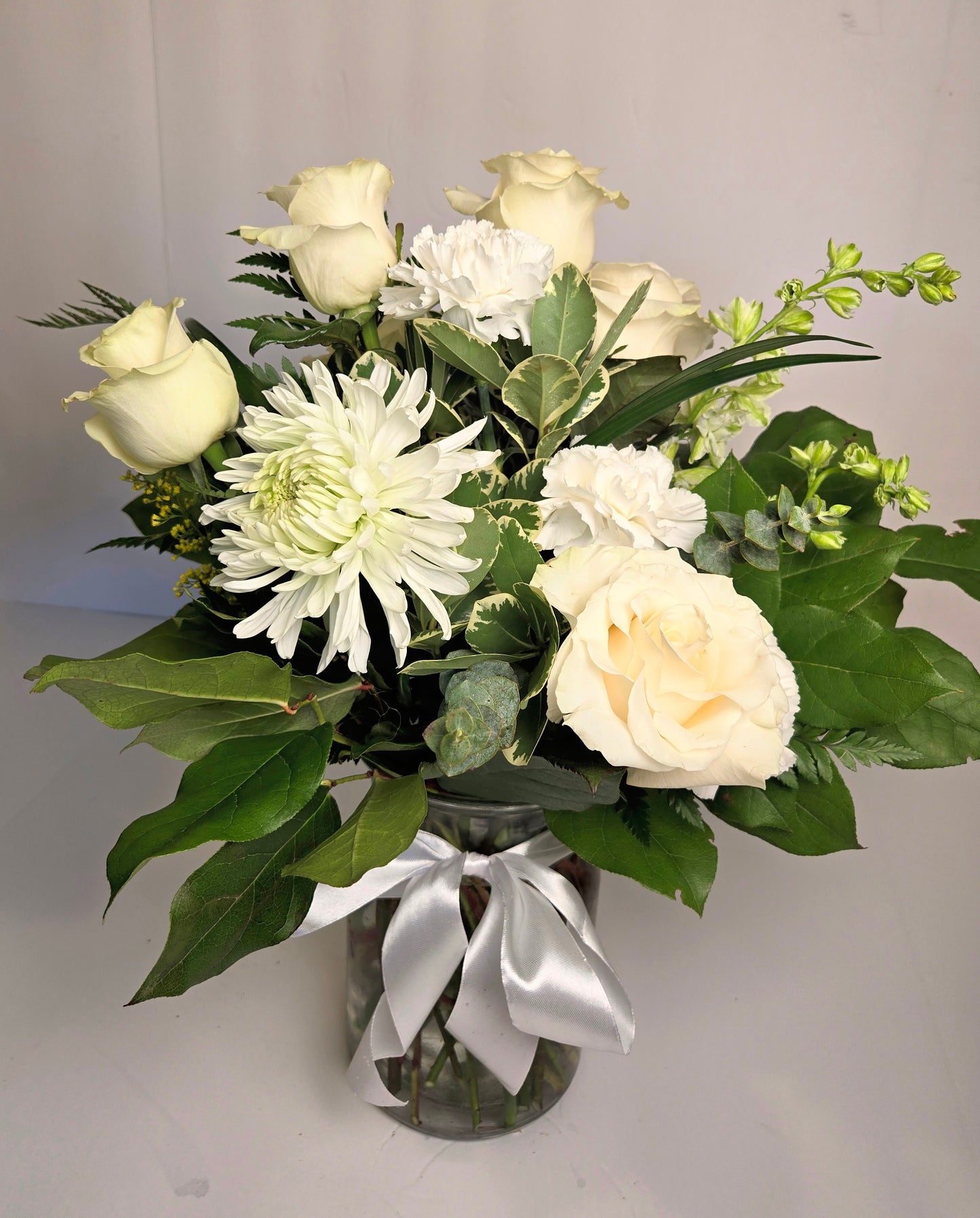 Green and White Vase Arrangement