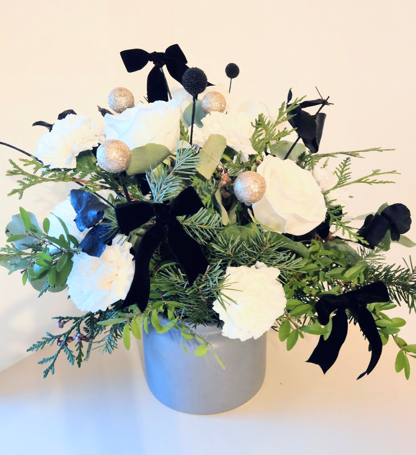 Christmas Arrangement with Black Bows