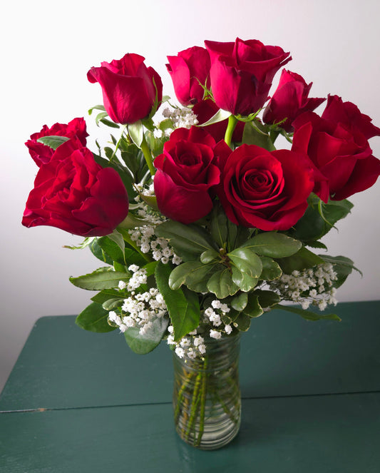 Dozen Red Roses Vase Arrangement