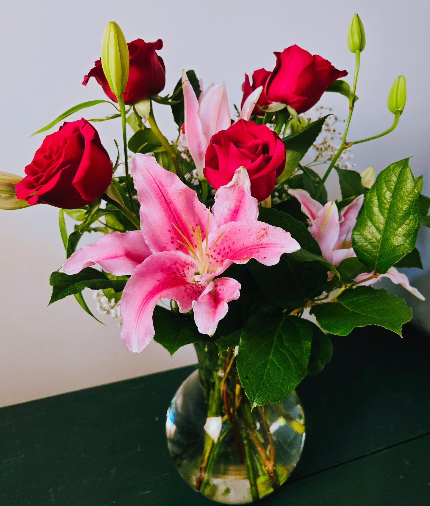 Lilly's and Roses Vase Arrangement