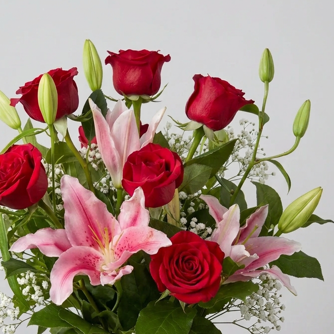 Roses and Lilly's Vase Arrangement
