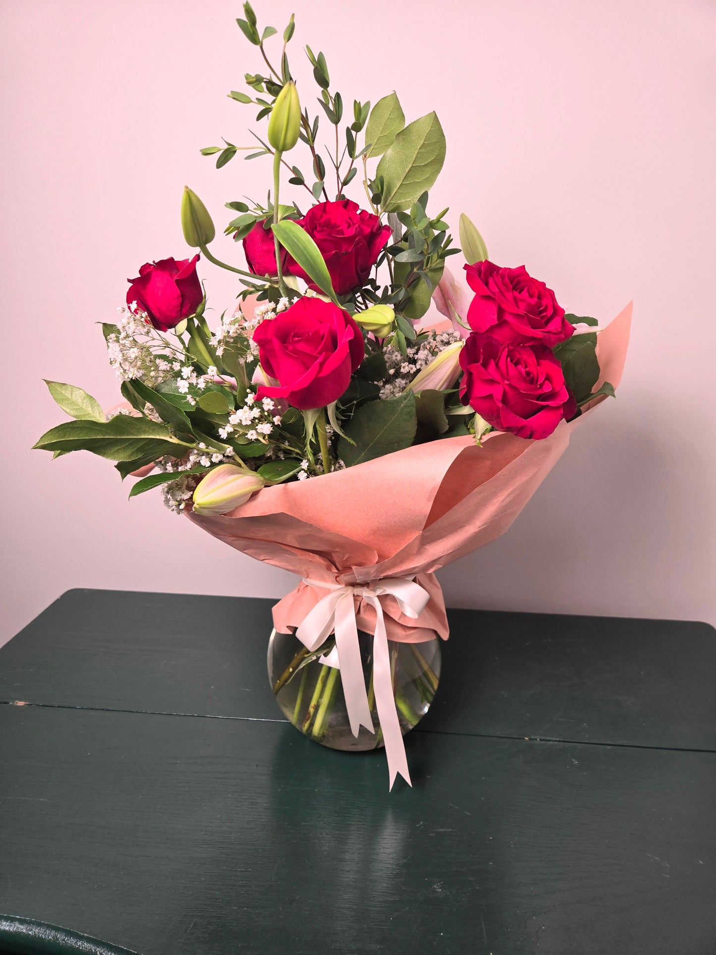 Lilly's and Roses Vase Arrangement