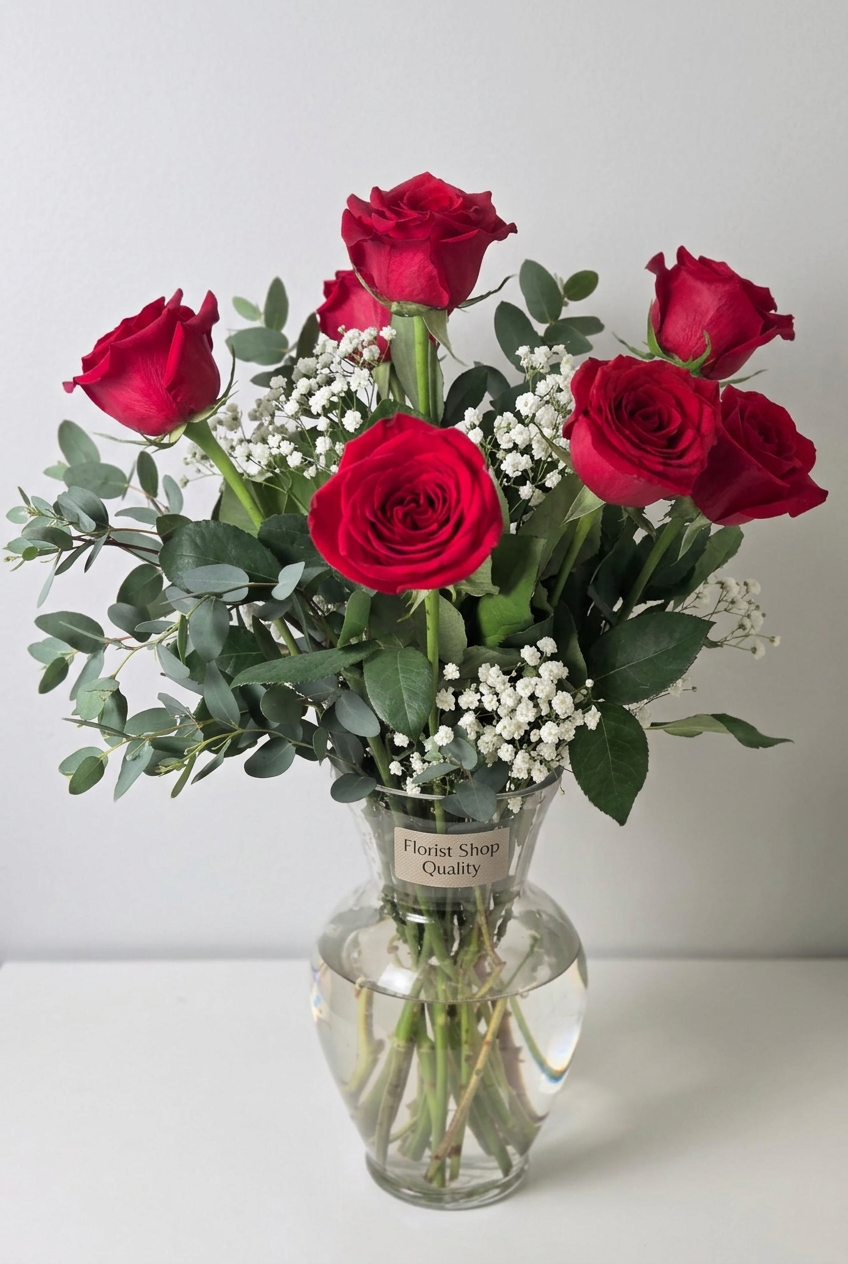 Red Roses Half Dozen Arrangement in a Vase
