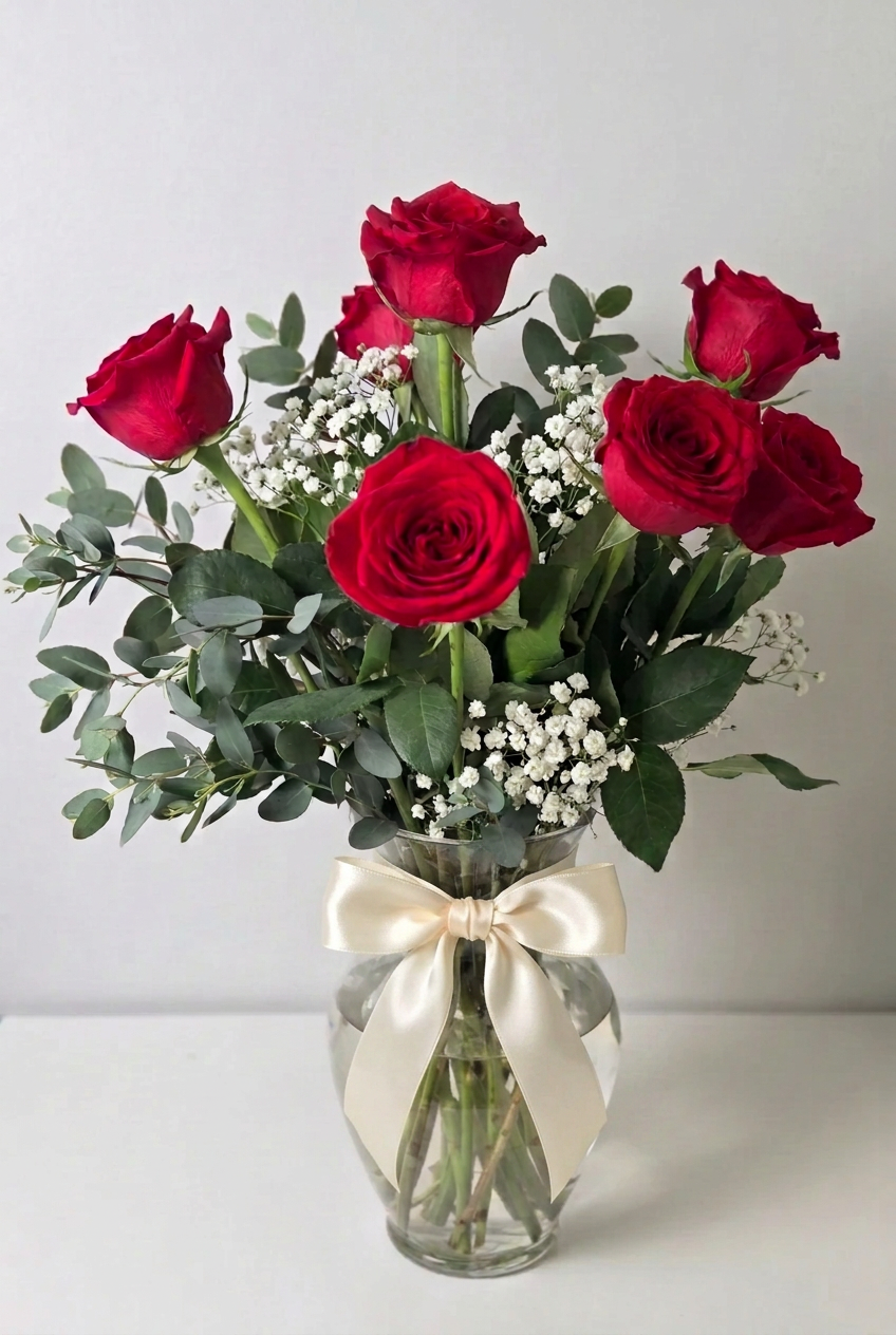 Red Roses Half Dozen Arrangement in a Vase
