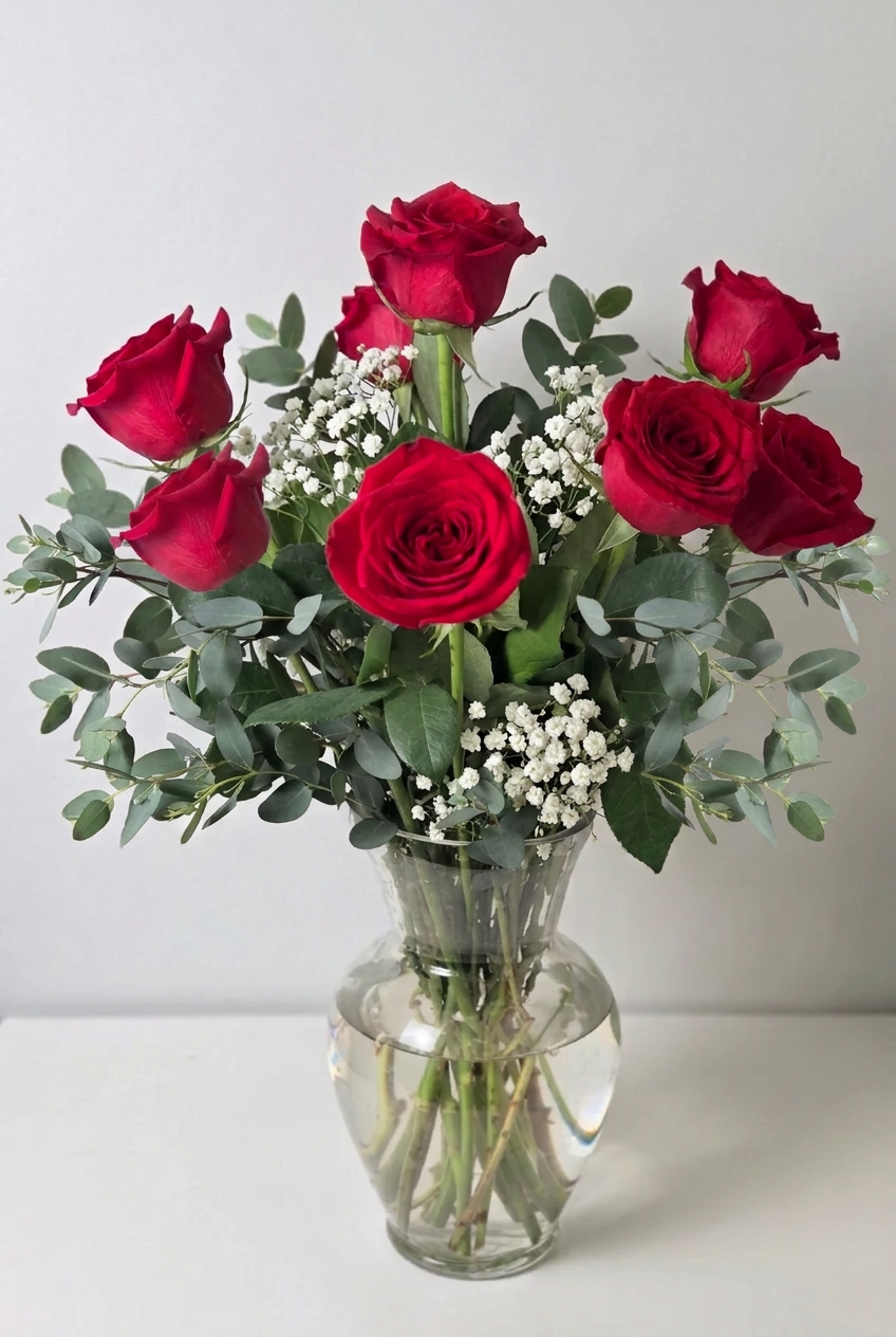 Red Roses Half Dozen Arrangement in a Vase