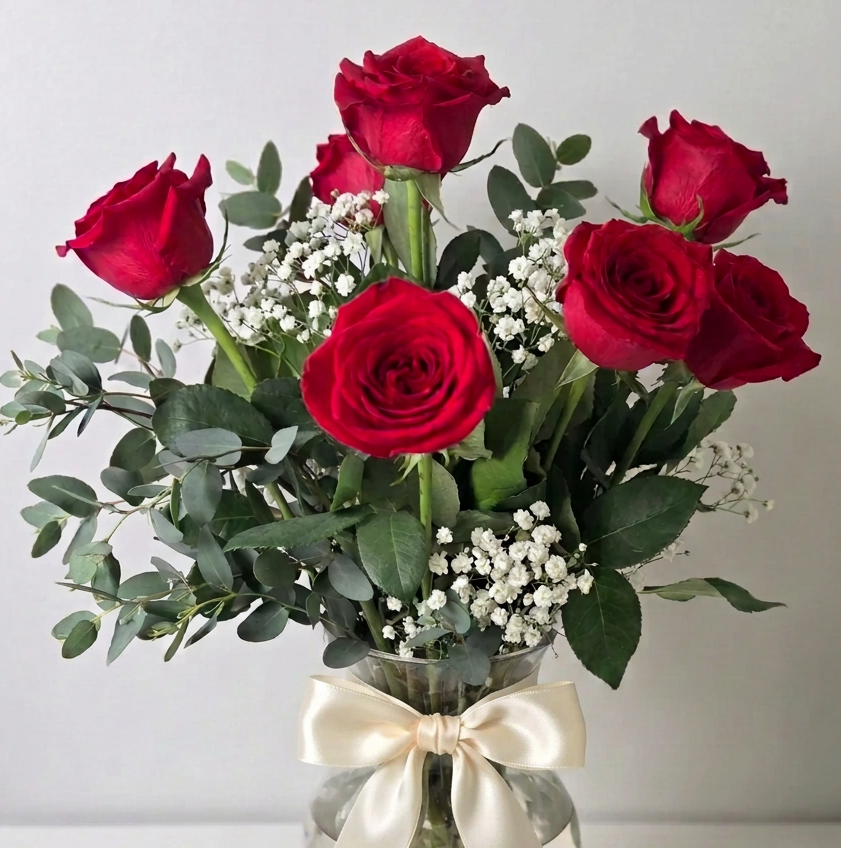 Red Roses Half Dozen Arrangement in a Vase