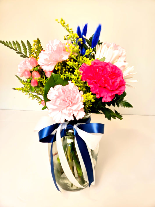Blue and Pink Vase Arrangement