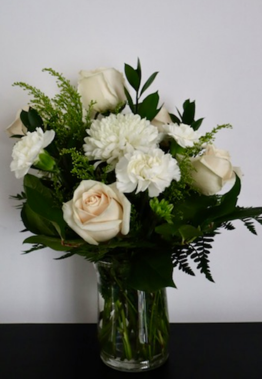 Creams, Greens and Whites Vase Arrangement