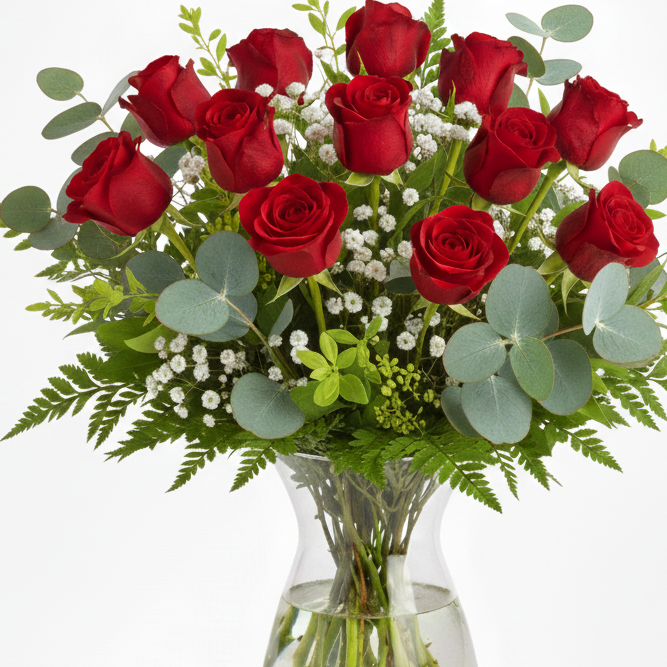 Dozen Red Roses Vase Arrangement