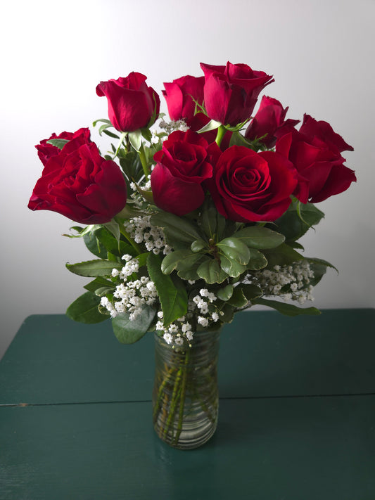 Dozen Red Roses Vase Arrangement