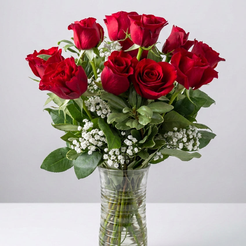 Dozen Red Roses Vase Arrangement