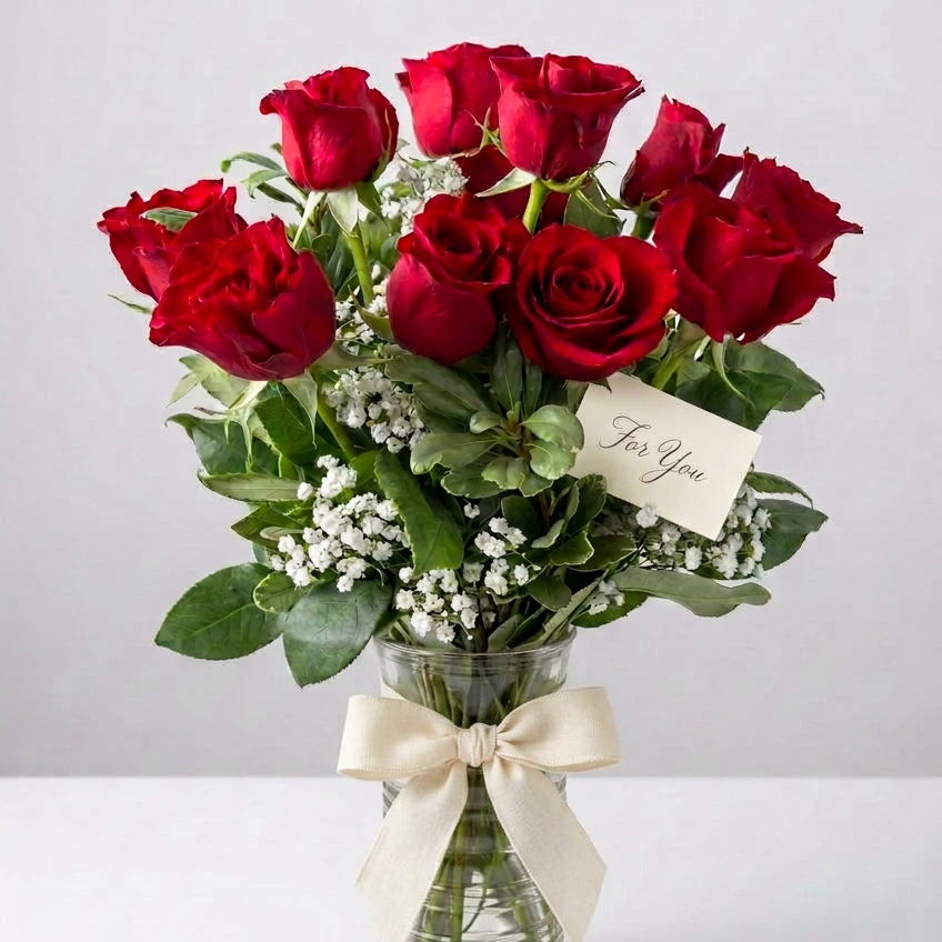 Dozen Red Roses Vase Arrangement