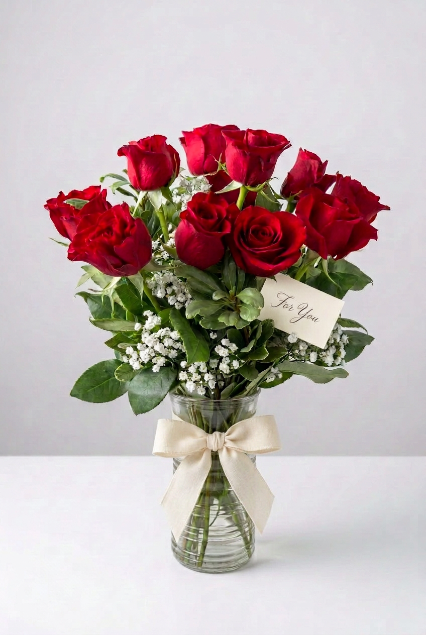 Dozen Red Roses Vase Arrangement